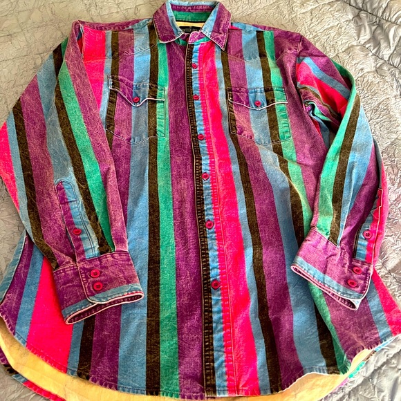 Vintage Wrangler Frontier Series Striped Western Shirt.  Men’s Medium - Picture 1 of 6